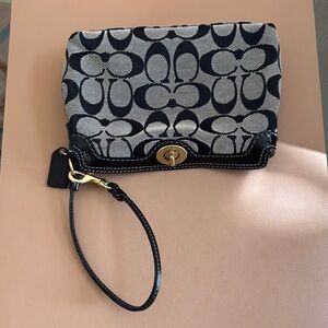 Coach Monogram Black and Cream Wristlet